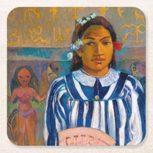 Woman with A Fan, Gauguin Square Paper Coaster