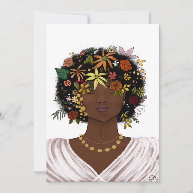 Woman with a Flowered Afro Holiday Card (Front)