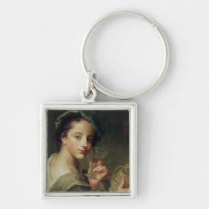 Woman with a Glass of Wine Key Ring