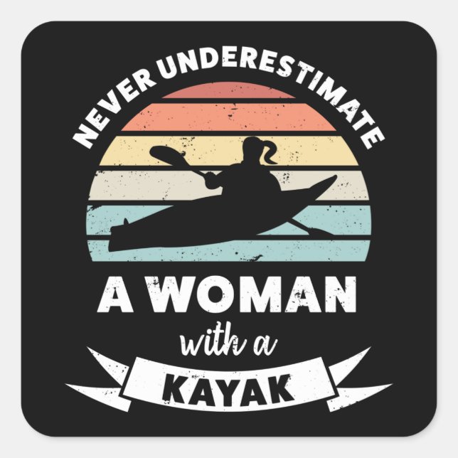 Woman with a Kayak Funny Gift Wife Mom Square Sticker (Front)