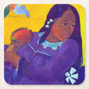 Woman with a Mango, Gauguin Square Paper Coaster
