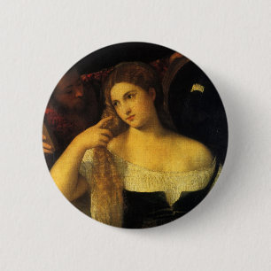 Woman with a Mirror by Titian, Vintage Renaissance 6 Cm Round Badge
