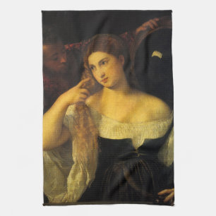 Woman with a Mirror by Titian, Vintage Renaissance Tea Towel