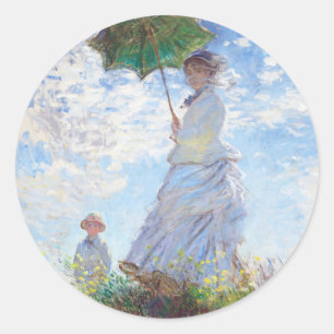 Woman with a Parasol by Claude Monet Classic Round Sticker