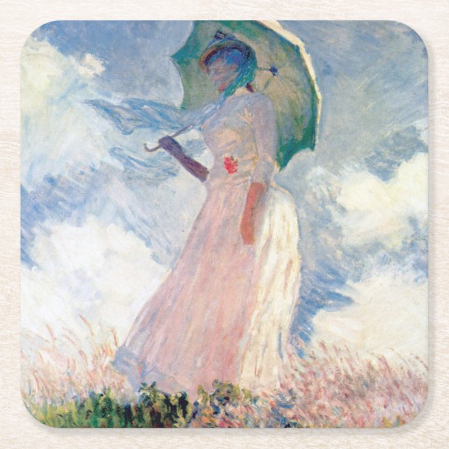 Woman with a Parasol, Claude Monet, 1886 Square Paper Coaster (Front)
