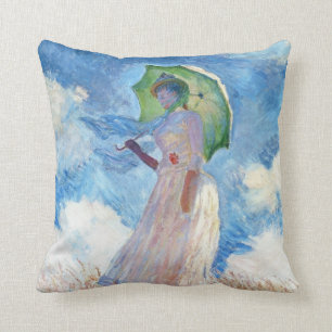 Woman with a Parasol  Claude Monet Cushion