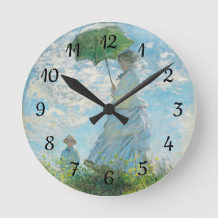 Woman with a Parasol  Claude Monet   Round Clock
