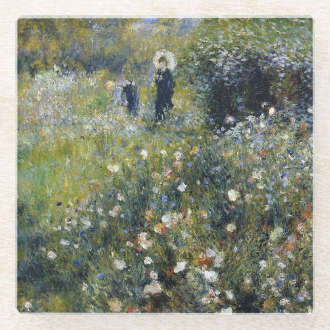 Woman with a Parasol in a Garden by Auguste Renoir Glass Coaster (Front)