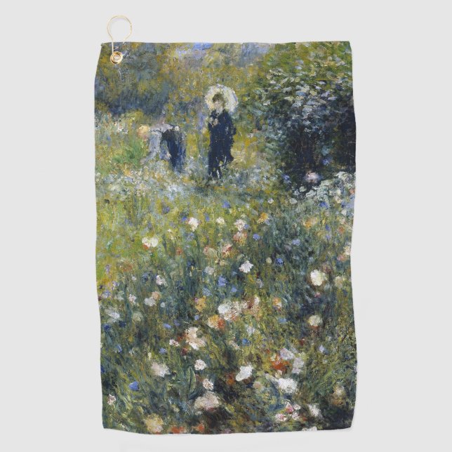 Woman with a Parasol in a Garden by Auguste Renoir Golf Towel (Front)