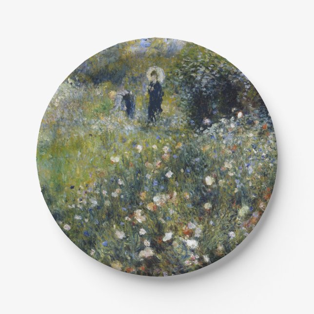 Woman with a Parasol in a Garden by Auguste Renoir Paper Plate (Front)