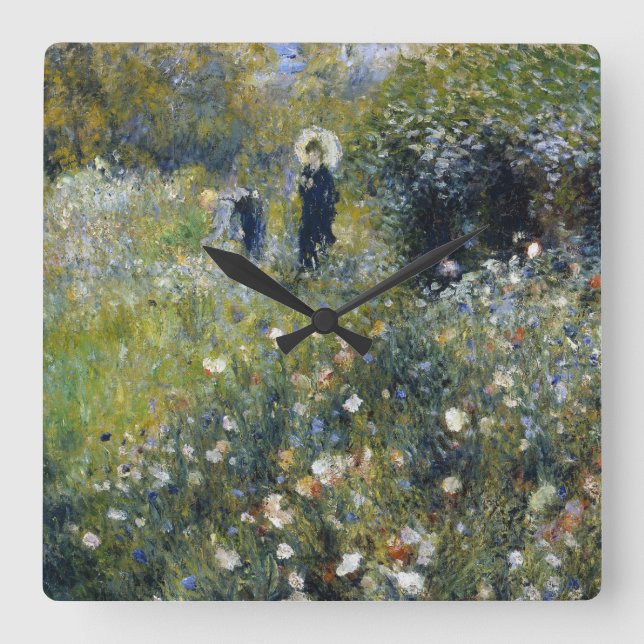 Woman with a Parasol in a Garden by Auguste Renoir Square Wall Clock (Front)