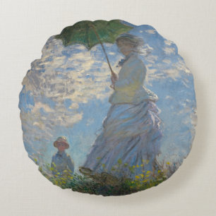 Woman with a Parasol - Madame Monet and Her Son Round Cushion