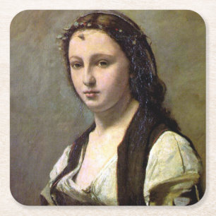 Woman with a Pearl, Camille Corot, 1868-1870 Square Paper Coaster