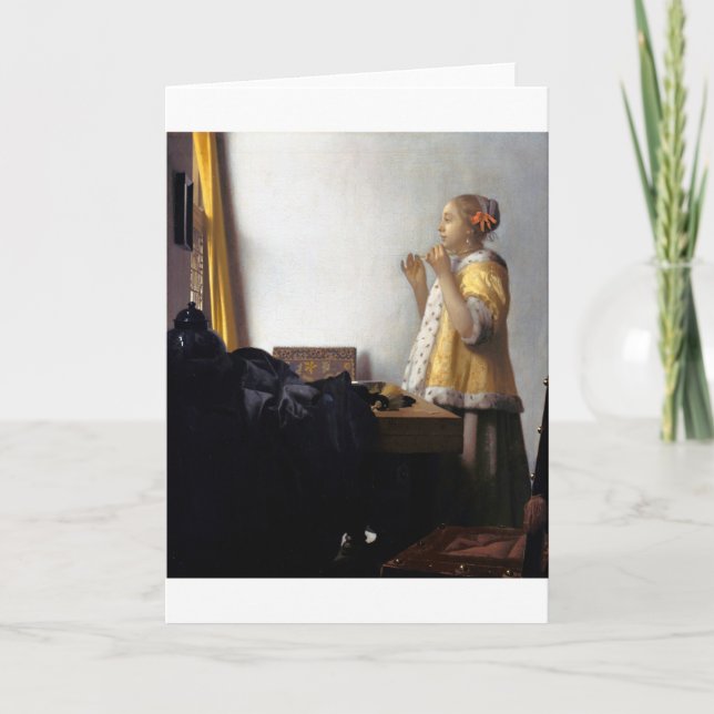 Woman with a Pearl Necklace, Johannes Vermeer Card (Front)