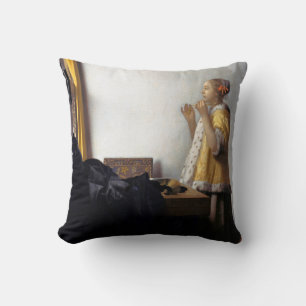 Woman with a Pearl Necklace, Johannes Vermeer Cushion