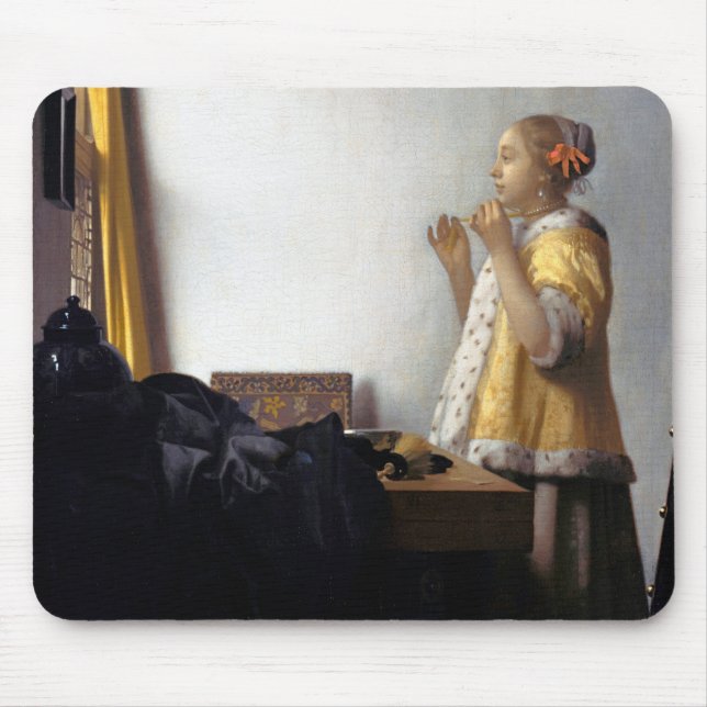 Woman with a Pearl Necklace, Johannes Vermeer Mouse Mat (Front)