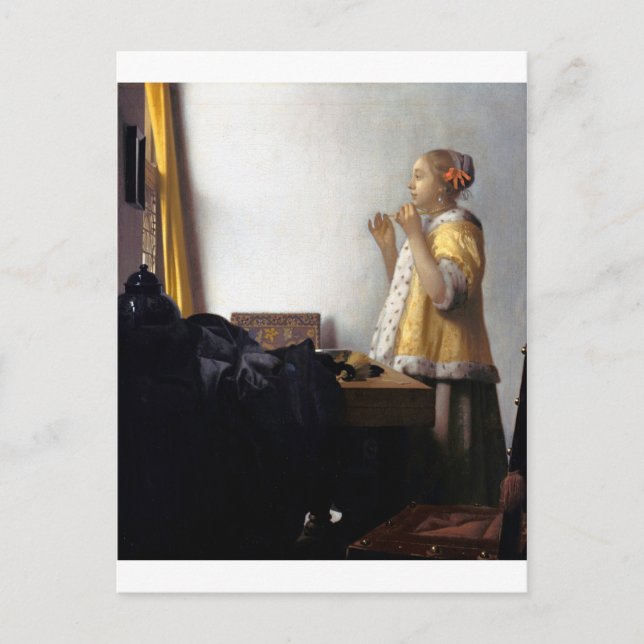 Woman with a Pearl Necklace, Johannes Vermeer Postcard (Front)