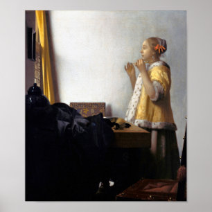 Woman with a Pearl Necklace, Johannes Vermeer Poster