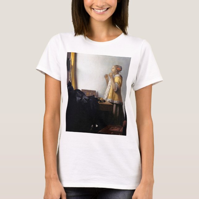 Woman with a Pearl Necklace, Johannes Vermeer T-Shirt (Front)