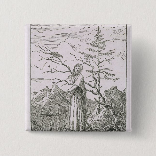Woman with a Raven, on the Edge of a Precipice 15 Cm Square Badge (Front)