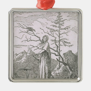 Woman with a Raven, on the Edge of a Precipice Metal Tree Decoration
