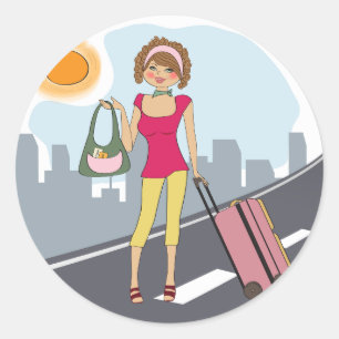 Woman With A Suitcase Classic Round Sticker