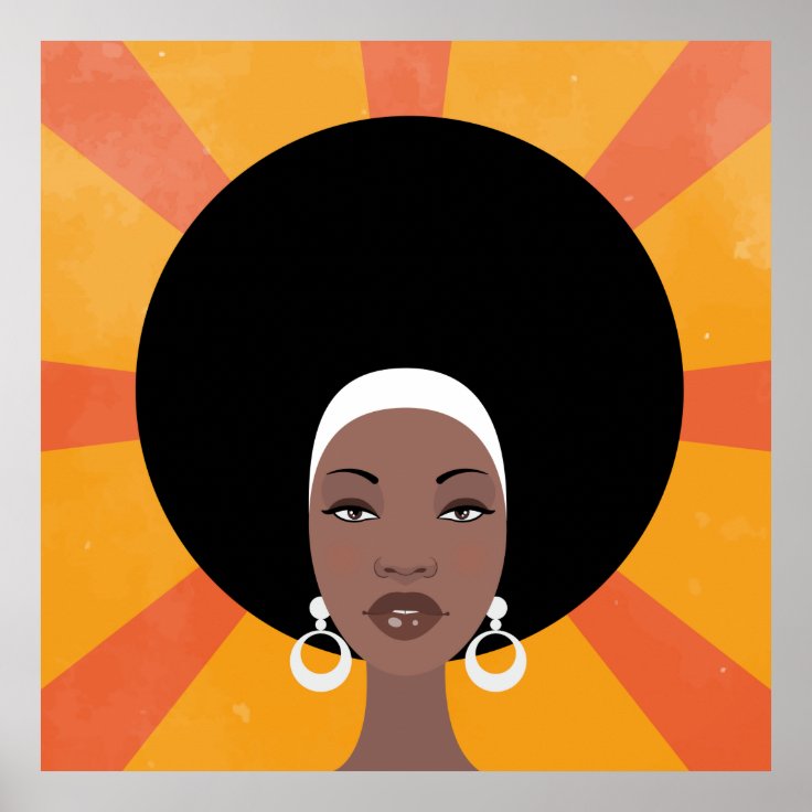 Woman with afro hair portrait illustration poster | Zazzle