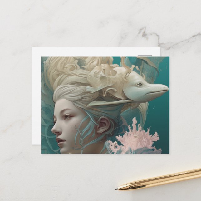 Woman with an Eel on Her Head Postcard (Front/Back In Situ)