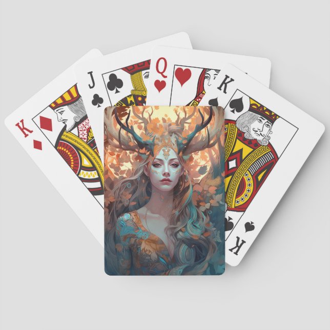 Woman With Antlers Fantasy Art Playing Cards (Back)