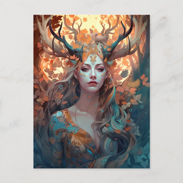 Woman With Antlers Fantasy Art Postcard (Front)