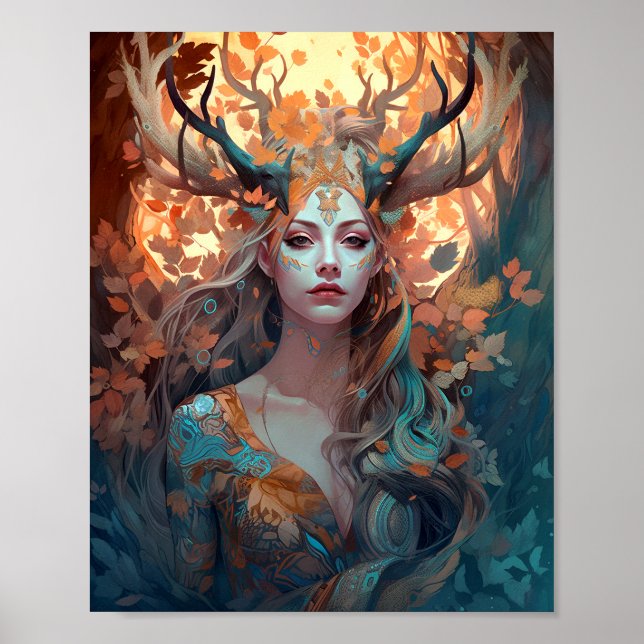 Woman With Antlers Fantasy Art Poster (Front)