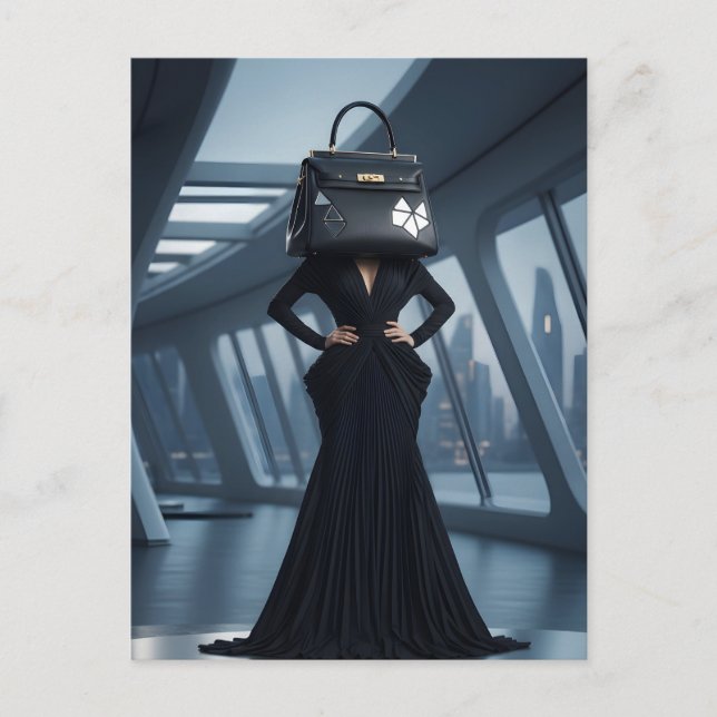 Woman with bag on head postcard (Front)