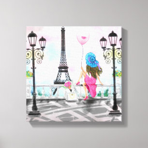 Woman with Ballon Paris Canvas Print Eiffel Tower