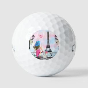 Woman with Balloon In Paris Golf Ball Eiffel Tower