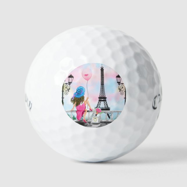 Woman with Balloon In Paris Golf Ball Eiffel Tower (Front)