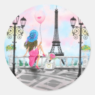 Woman with Balloon In Paris Sticker Eiffel Tower