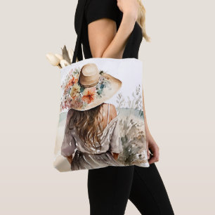 Woman With Beach Hat Tote Bag