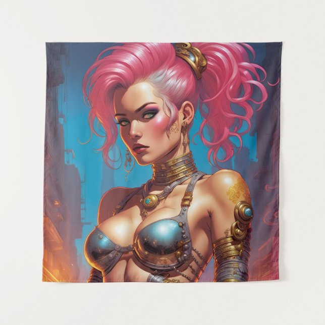 Woman With Beautiful Pink Hair Tapestry (Front)