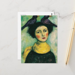 Woman With Birds on Her Head Postcard