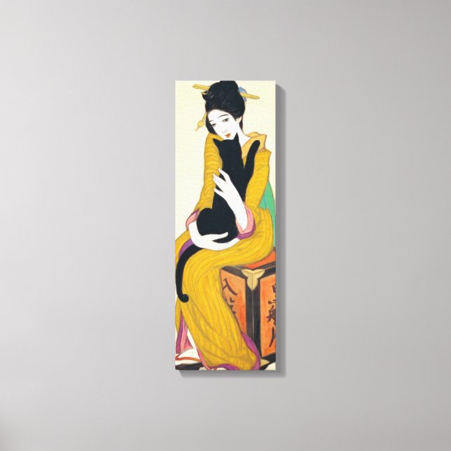 Woman with Black cat, Yumeji Takehisa Canvas Print (Front)
