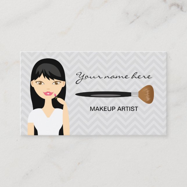 Woman With Black Long Hair Makeup Artist Business Card (Front)