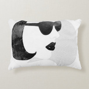 Woman with black sunglasses. Fashion illustration. Decorative Cushion