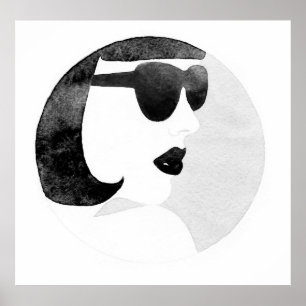 Woman with black sunglasses. Fashion illustration. Poster