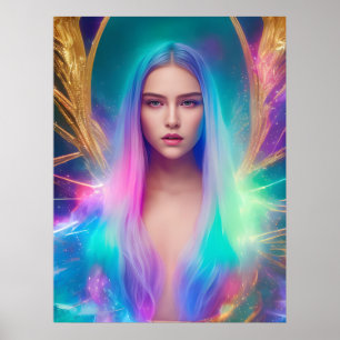 Woman With Blue and Purple Hair Poster