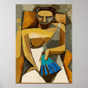 Woman with Blue Fan, add text Poster