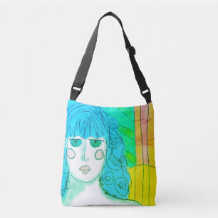 Woman with Blue Hair Abstract Art Crossbody Bag