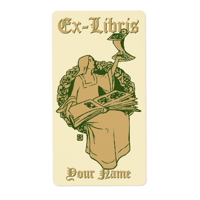 Woman With Book & Bird Ex Libris Template (Front)