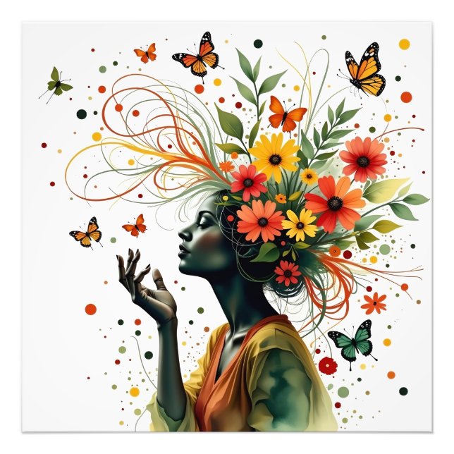 Woman with butterflies and flowers (2 of 4) photo print (Front)