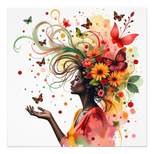 Woman with butterflies and flowers (4 of 4) photo print
