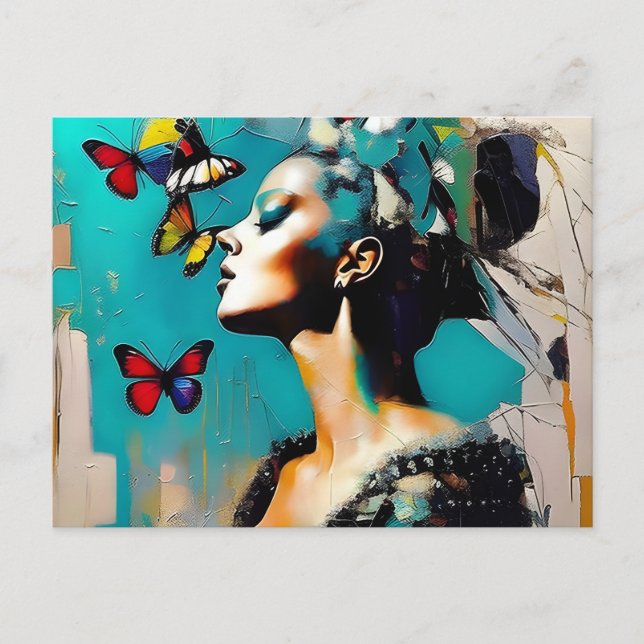 Woman With Butterflies Postcard (Front)